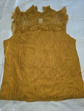 Self Esteem Mustard Lace Ruffle-Trim Sleeveless Top